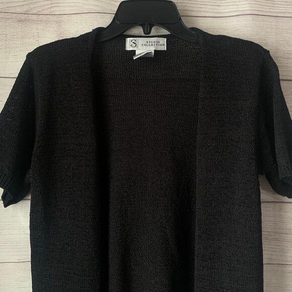 Studio Collection Black Cardigan Sweater Button Up Front Short Sleeve Size M - Picture 3 of 16